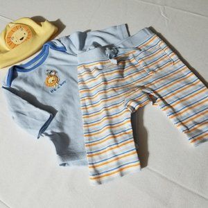 Gymboree Brand New Baby Lion 0-3 month Pants, Blue Bodysuit & Hat Outfit NWT